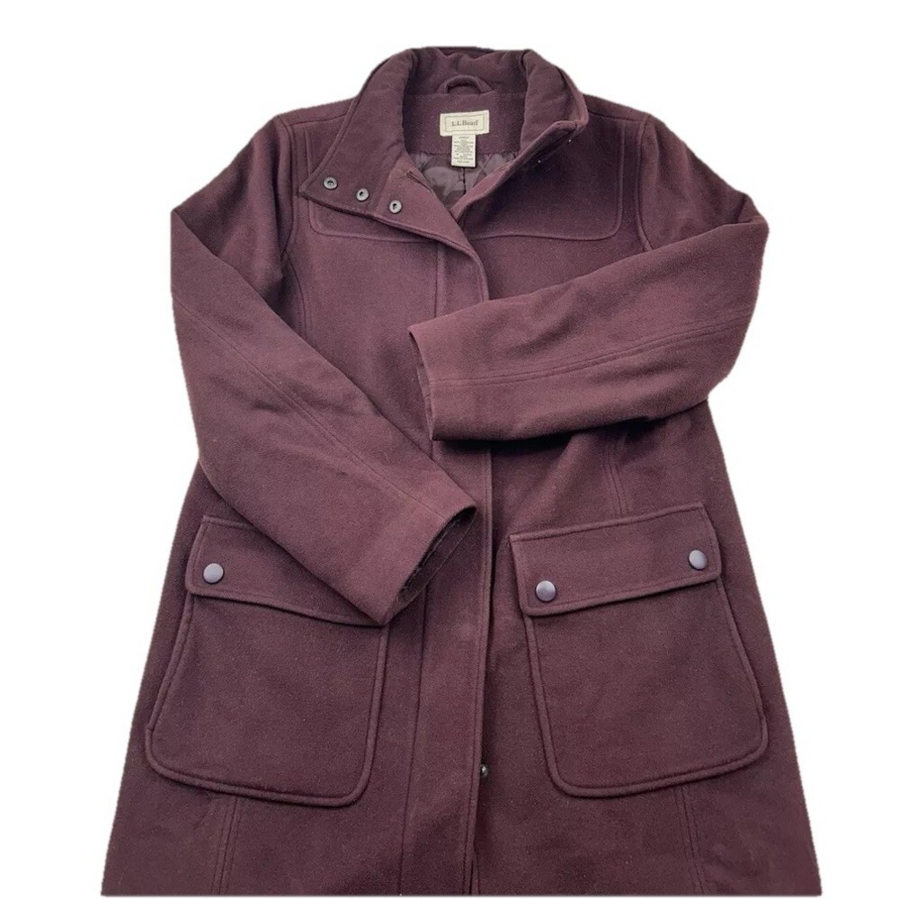 LL‎ Bean Jacket Womens M Petite Lambswool Thinsulate Lined Burgundy Coat No Hood